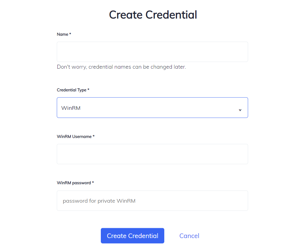 WINRM Credential Form